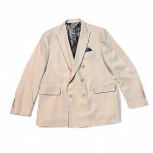 Tallia 48R Double Breasted Linen Blend Blazer Beige Abstract Lined